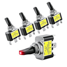 5 Peças Interruptores de Alternância LED Vermelho 12V 30A Interruptores Metálicos Iluminados Por LED Pesados SPST para Uso Automotivo