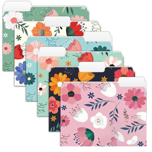 Pacote com 24 Pastas Decorativas, Pastas de Papel com Corte 1/3, Tamanho Carta 8,8 X 11,6 Polegadas, 6 Estilos de Pasta