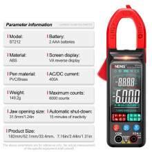 ANENG ST212 Medidor de Pinça Digital de Corrente /AC 6000 Contagens 400A Amp Multímetro Tela Colorida Testador de Voltagem Carro Hz NCV Ohm