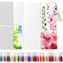 200 Pcs Watercolor Paper Blank Bookmarks with Colorful Tassels DIY Book Marks Kit Cotton Watercolor Paper Bookmarks