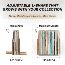 Verstelbaar Vinylplatenrek van Massief Hout, Opbergrek voor LP'S op Tafel, Geschikt voor 10-60 Albums Rechtopstaand