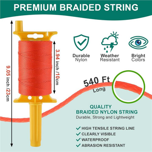 2X Mason  with Handle, Twisted 540 FT 18 Reloadable  Reel, Braided Nylon String for Gardening or Masonry Tools