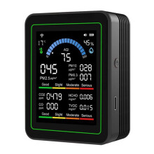 Tuya WiFi 10-in-1 Air Quality Monitor Formaldehyde Temperature Humidity Tester CO 2 Detector for Indoor/Outdoor Black