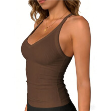 Sporttops für Damen: Racerback-Top, Basic-Tanktop, Sommer-Camisole, V-Ausschnitt, Schmale Passform, Gerippt, Ärmellos S