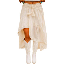 Jupe Maxi Bohème pour Femme, Asymétrique, à Volants, Fluide, Style Western Blanc M