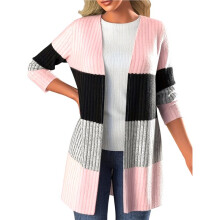 Women'S Long Sleeve Open Front Casual Cardigan Fashion Color Block Knitted Coat Sweaters Outerwear XL