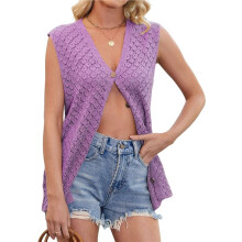 Female Sleeveless Knit Vest Top V Neck Open Top XL