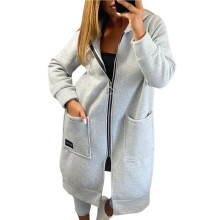 Fashion Sweatshirts Comfortable Full Zip Hoodie Womens Long Fleece Sweatshirt with Pockets Light Gray XL
