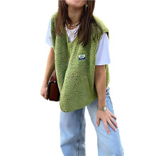 Female Fleece Sleeveless Jacket Warm Outerwear with Pockets Green L
