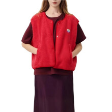 Female Fleece Sleeveless Jacket Warm Outerwear with Pockets Red M