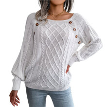 Women'S Casual Knitted Pullover Sweaters Long Sleeve Crew Neck Jumper Tops White XL