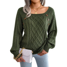 Women'S Casual Knitted Pullover Sweaters Long Sleeve Crew Neck Jumper Tops Army Green L
