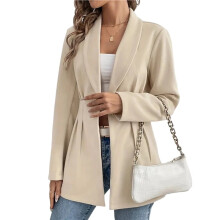 Women'S Elegant Wool Blend Blazer Tailored Slim Fit Jacket for Office Commute and Formal Occasions Apricot Color XL