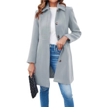 Women'S Elegant Single Breasted Coat Long Sleeve Mid Winter Overcoat Work Office Pea Coats Gray XXL