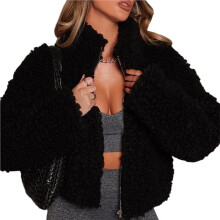 Women'S Short Coat Casual Jacket with Pockets Warm Winter Zip- Outwear Black XL