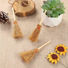 200Pcs Miniature Artificial Straw Brooms with Red Ropes Halloween Straw Dollhouse Decoration