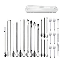 25 Pcs Stainless Steel Lab Spatula Micro Scoop Set Laboratory Tiny Mixing Spatula with Tweezers Long Sampling Spoon