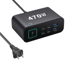 Ultra-Portables 470W GaN Schnellladegerät TFT Digitalanzeige USB-C PD 6-Port 4C2A Desktop-Ladestation für das Telefon USA