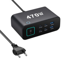 Carregador Rápido Ultra-Portátil 470W GaN com Display Digital TFT USB-C PD 6-Portas 4C2A Carregamento de Mesa para Telefone Plugue EU
