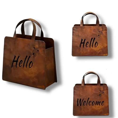 Rustic Wrought Iron Handbag Planter, Rustic Metal Yard Art Decor Pot