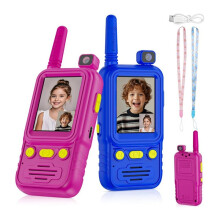 2Pack Talkies-Walkies Vidéo pour Enfants, Talkies-Walkies Rechargeables avec Caméra Rotative à 180 4 Changeur de Voix, Cadeau pour Enfants de 600FT
