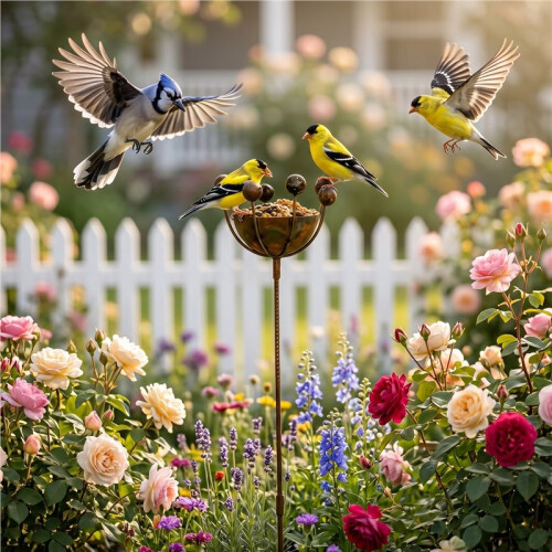 Rustic Eight- Bird Feeder Gaeden Stake 28.3'' Rustic Metal Yard Art Decor 2