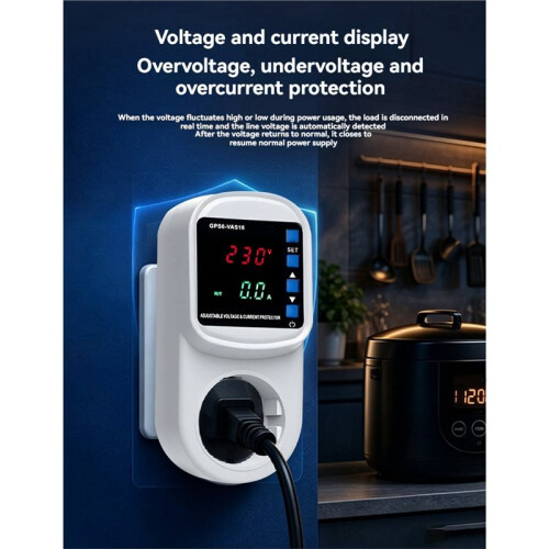 220V Adjustable Voltage Current Protector Plug with LED Display, over Under Voltage Protection Socket EU PLUG 1