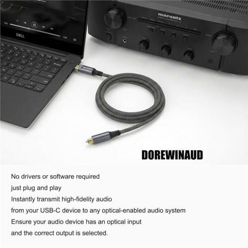 Cabo de Áudio Óptico USB-C para Toslink, Cabo de Áudio Digital Unidirecional Tipo-C para SPDIF Transmissor de S/PDIF (79 Polegadas) 2