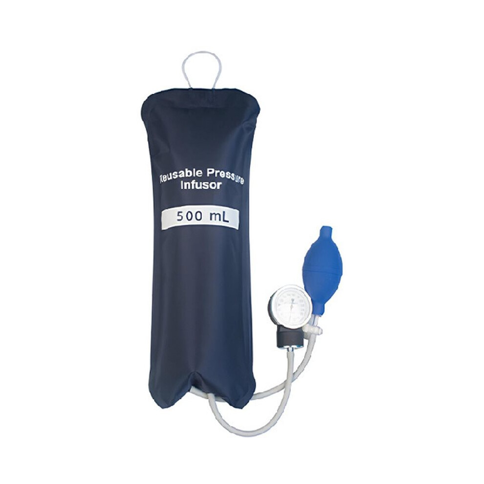 Nylon Pressure Infusion Bag Double Tubes with Metal Aneroid Gauge for IV Fluid Blood Transfusion 500ml
