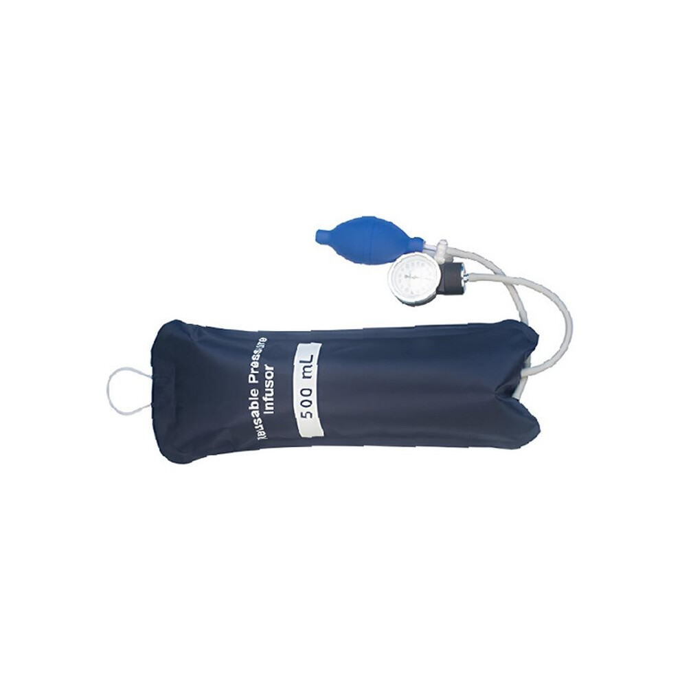 Nylon Pressure Infusion Bag Double Tubes with Metal Aneroid Gauge for IV Fluid Blood Transfusion 500ml