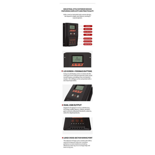 MPPT/PWM Solar Charger Controller 100A Solar Panel Regulator LCD Display Various Load Control Modes 2