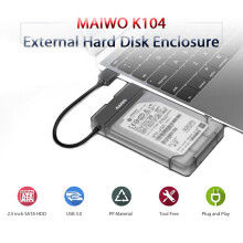 Maiwo K104 HDD SSD Enclosure USB 3.0 to 3.0 HDD Hard Drive Enclosure Support 2.5 Inch SSD Tool Free(Black)