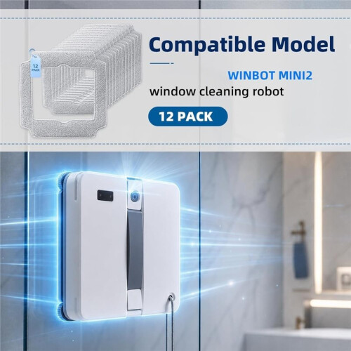 12 Pack Replacement Mop Pads for  WINBOT MINI2 Window Cleaning Robot, Washable & Reusable Microfiber Mop 1