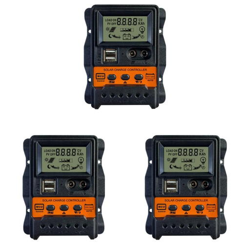 3X 30A Solar Charge Controller 12V24V Solar Panel Batteri Controller Regulator Auto 2 USB LCD Display Load Discharger