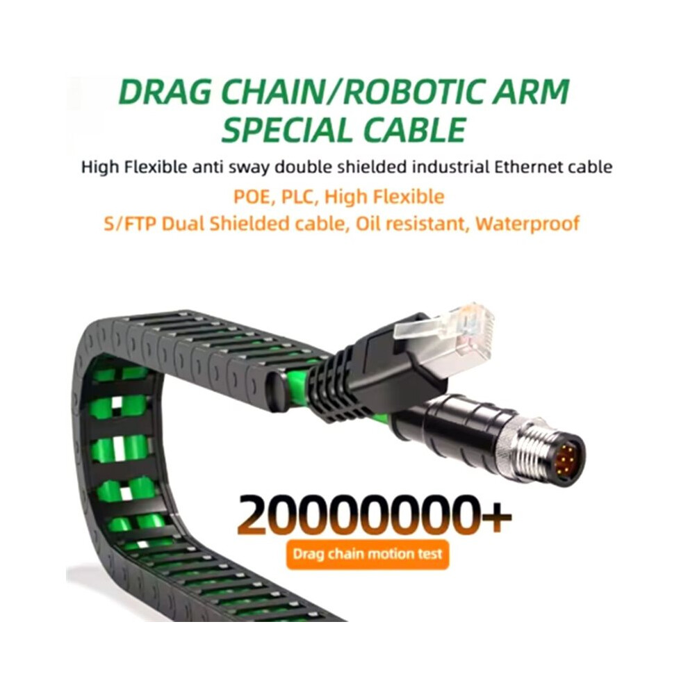 M12 To Rj45 Cable For Ethercat/Profinet Iiot 8Pin To Rj45 Ip67 Waterproof Stp Shielded Of Rj45 2M 6033727616647