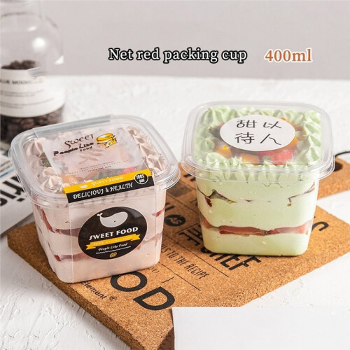 50Pcs 400mlClear Plastic Dessert Cups with Lids Reusable Square Cupcake Containers Single Serve Sealed Mousse Cake Boxes 1