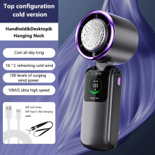 (Gray) Portable Air Cooling Turbos Handheld Fan 100-Speed Adjustable Refrigeration Cooler 4000mAh LED Display USB Rechargeable