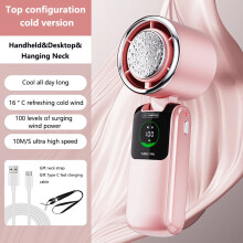 (Pink) Portable Air Cooling Turbos Handheld Fan 100-Speed Adjustable Refrigeration Cooler 4000mAh LED Display USB Rechargeable