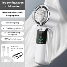 (White) Portable Air Cooling Turbos Handheld Fan 100-Speed Adjustable Refrigeration Cooler 4000mAh LED Display USB Rechargeable