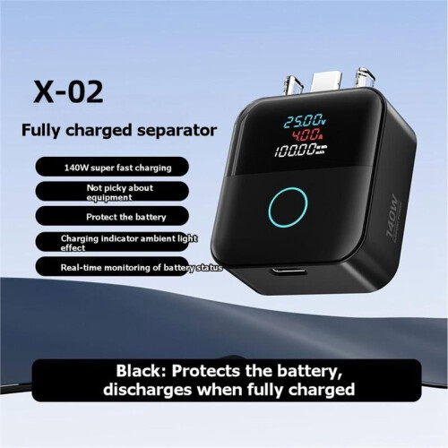 Automatic Cut Off Charging Protecto 140W Overnight Auto-Disconnect Charging Adapter for Type C Electronic Devices Black 1