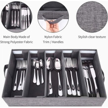 2 Pack Flatware Utensil Storage - Sturdy Silverware Storage Box with Dividers, 5 Compartment Flatware Storage Case