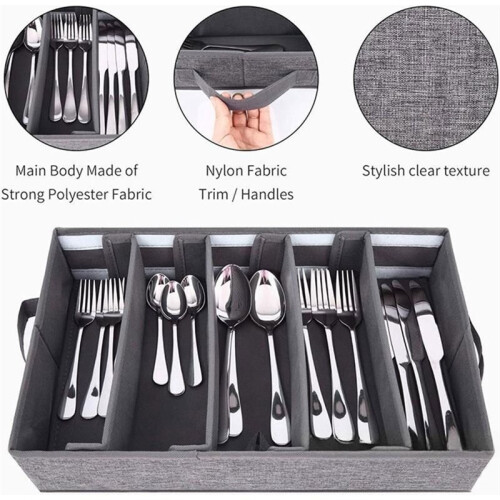 2 Pack Flatware Utensil Storage - Sturdy Silverware Storage Box with Dividers, 5 Compartment Flatware Storage Case