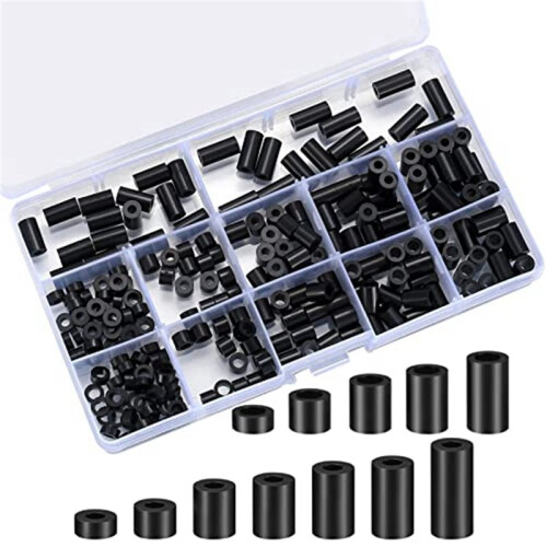 640 Pcs Electrical Outlet Screws Spacers, Black Nylon Round Spacer Assortment Kit, Plastic Spacers Without Threaded 2