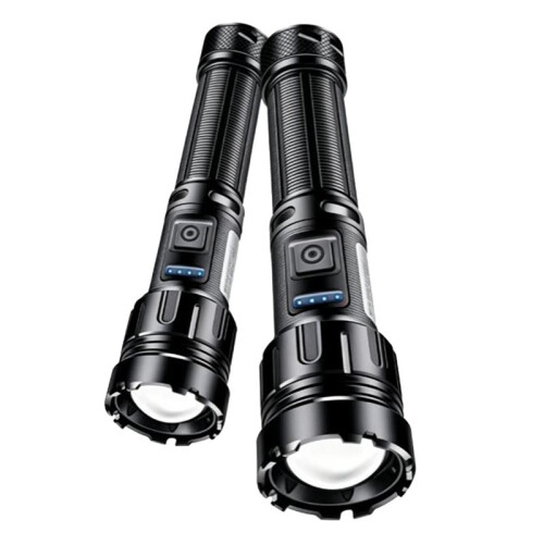2pcs X75 High Power P50 LED Flashlight with Power Indicator USB Rechargeable for Camping Hiking Emergency 1