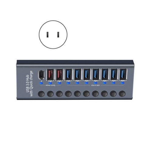 10-Port USB 3.0 Hub with 2.4A Fast Charging PD Port Supply Multi-Device Support for Computers and Laptops US Plug 1