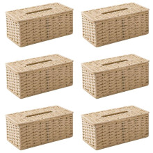 6X Rattan Tissue Box, Vintage Napkin Holder, Case Clutter Storage Container Cover, Living Room Desk Decoration (Beige)