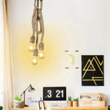 1m 3 LED Industrial Chandelier Retro Hemp Rope Ceiling Lamp Home Decor Pendant Lights Without Light