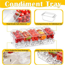 Condiment Tray,Chilled Condiment Server for Home,Bar Garnish Holder Ice,with Removable Trays and Lids 5 Spoons 2 Tong