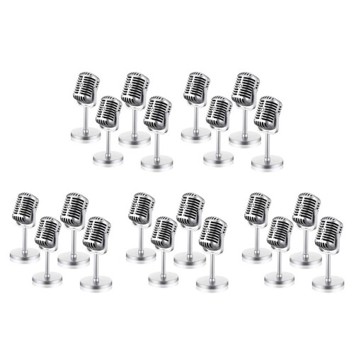 20 PçS AdereçOs de Microfone Retrô Modelo Microfone Vintage Antigo Microfone de Brinquedo Microfone DecoraçãO de Mesa de Palco, Prata