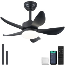 RHEAFON Ceiling Fans with Lights and Remote,30 Inch Smart Ceiling Fan,Reversible,Noiseless,Black Ceiling Fan Light 6 Speeds & Timer Ultra-Qu